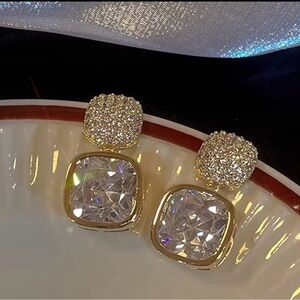 Gold-Tone Crystal Drop Earrings - Clear Crystal